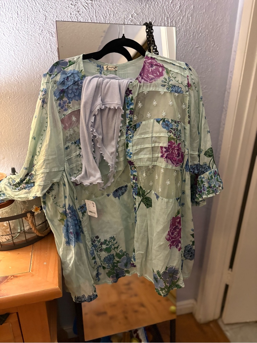 Free People Bundle “Hey Lover” Sheer Floral Button-Front Women’s Top with tank